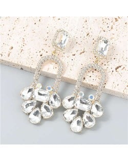 Bling Rhinestone Floral Abstract Design U.S Fashion Wholesale Statement Women Alloy Dangle Earrings - White