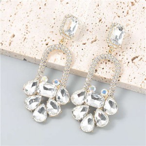 Bling Rhinestone Floral Abstract Design U.S Fashion Wholesale Statement Women Alloy Dangle Earrings - White