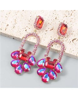 Bling Rhinestone Floral Abstract Design U.S Fashion Wholesale Statement Women Alloy Dangle Earrings - Red