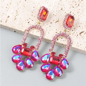 Bling Rhinestone Floral Abstract Design U.S Fashion Wholesale Statement Women Alloy Dangle Earrings - Red