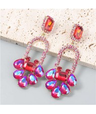 Bling Rhinestone Floral Abstract Design U.S Fashion Wholesale Statement Women Alloy Dangle Earrings - Red