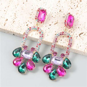 Bling Rhinestone Floral Abstract Design U.S Fashion Wholesale Statement Women Alloy Dangle Earrings - Multicolor