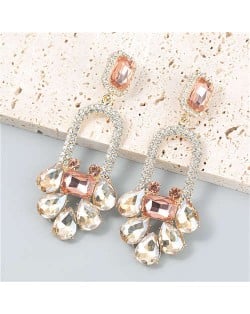 Bling Rhinestone Floral Abstract Design U.S Fashion Wholesale Statement Women Alloy Dangle Earrings - Golden