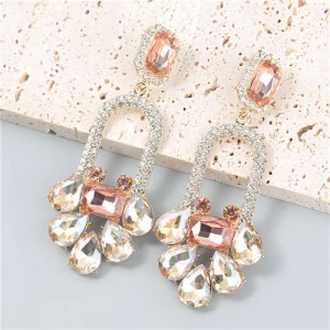 Bling Rhinestone Floral Abstract Design U.S Fashion Wholesale Statement Women Alloy Dangle Earrings - Golden