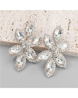 Leaf Shape Shining Glass Inlaid American Bold Style Party Luxurious Women Wholesale Ear Studs - Golden