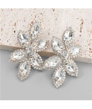 Leaf Shape Shining Glass Inlaid American Bold Style Party Luxurious Women Wholesale Ear Studs - Golden