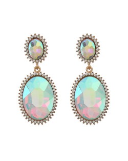 Baroque Style Wholesale Minimalist Jewelry Oval Shape Super Shining Glass Embellished Statement Earrings - Golden