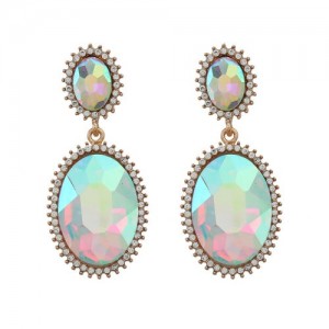 Baroque Style Wholesale Minimalist Jewelry Oval Shape Super Shining Glass Embellished Statement Earrings - Golden