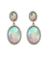 Baroque Style Wholesale Minimalist Jewelry Oval Shape Super Shining Glass Embellished Statement Earrings - Golden