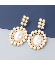 Rhinestone Embellished Artificial Pearl Design Round Shape Korean Fashion Wholesale Women Earrings - Golden