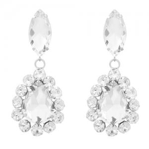 Rhinestone Embellished Artificial Pearl Design Round Shape Korean Fashion Wholesale Women Earrings - Silver