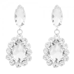 Rhinestone Embellished Artificial Pearl Design Round Shape Korean Fashion Wholesale Women Earrings - Silver