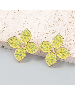 U.S Vintage Wholesale Jewelry Oil-spot Glazed Flower Design Rhinestone Minimalist Ear Studs - Yellow