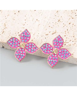 U.S Vintage Wholesale Jewelry Oil-spot Glazed Flower Design Rhinestone Minimalist Ear Studs - Rose