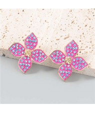 U.S Vintage Wholesale Jewelry Oil-spot Glazed Flower Design Rhinestone Minimalist Ear Studs - Rose