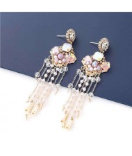 Korean Jewelry Wholesale Acrylic Pearl Tassel Flower Design Bohemian Women Dangle Earrings - Purple