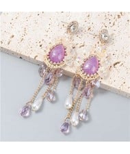 Vintage Jewelry Wholesale Flowers Artificial Pearl Tassel Design Opal Women Earrings - Purple