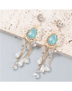 Vintage Jewelry Wholesale Flowers Artificial Pearl Tassel Design Opal Women Earrings - Green