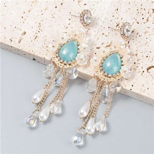 Vintage Jewelry Wholesale Flowers Artificial Pearl Tassel Design Opal Women Earrings - Green