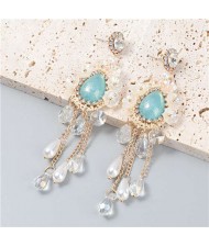 Vintage Jewelry Wholesale Flowers Artificial Pearl Tassel Design Opal Women Earrings - Green