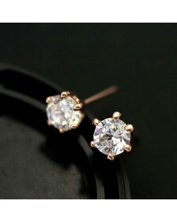 Elegant Zircon Embedded Six Claw Rose Gold Ear Studs