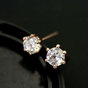 Elegant Zircon Embedded Six Claw Rose Gold Ear Studs