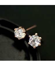 Elegant Zircon Embedded Six Claw Rose Gold Ear Studs