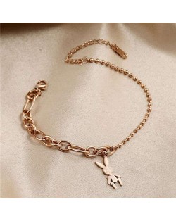 Wholesale Stainless Steel Jewelry Cartoon Rabbit Pendant Fashion Chain Women Bracelet - Rose Gold