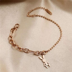 Wholesale Stainless Steel Jewelry Cartoon Rabbit Pendant Fashion Chain Women Bracelet - Rose Gold