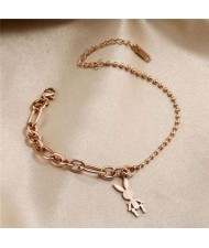 Wholesale Stainless Steel Jewelry Cartoon Rabbit Pendant Fashion Chain Women Bracelet - Rose Gold