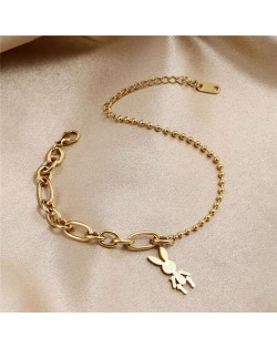 Wholesale Stainless Steel Jewelry Cartoon Rabbit Pendant Fashion Chain Women Bracelet - Golden