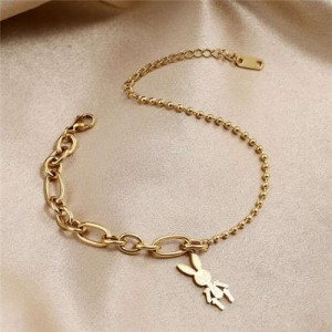 Wholesale Stainless Steel Jewelry Cartoon Rabbit Pendant Fashion Chain Women Bracelet - Golden