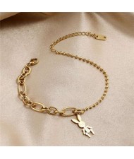 Wholesale Stainless Steel Jewelry Cartoon Rabbit Pendant Fashion Chain Women Bracelet - Golden