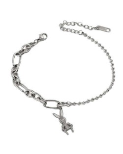 Wholesale Stainless Steel Jewelry Cartoon Rabbit Pendant Fashion Chain Women Bracelet - Silver