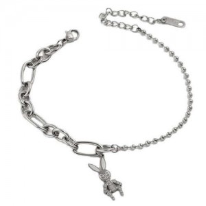 Wholesale Stainless Steel Jewelry Cartoon Rabbit Pendant Fashion Chain Women Bracelet - Silver