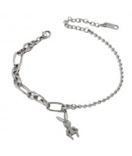 Wholesale Stainless Steel Jewelry Cartoon Rabbit Pendant Fashion Chain Women Bracelet - Silver