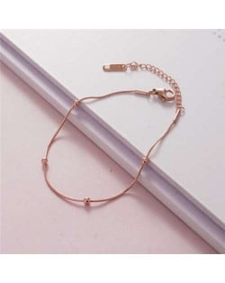 Korean Minimalist Design Beads Chain Women Fashion Stainless Steel Bracelet - Rose Gold