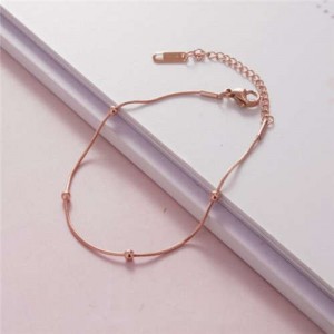 Korean Minimalist Design Beads Chain Women Fashion Stainless Steel Bracelet - Rose Gold