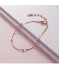 Korean Minimalist Design Beads Chain Women Fashion Stainless Steel Bracelet - Rose Gold