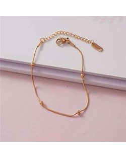 Korean Minimalist Design Beads Chain Women Fashion Stainless Steel Bracelet - Golden