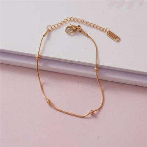 Korean Minimalist Design Beads Chain Women Fashion Stainless Steel Bracelet - Golden