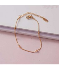 Korean Minimalist Design Beads Chain Women Fashion Stainless Steel Bracelet - Golden