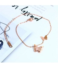Street Fashion Golden Beads Chain Maple Leaf Pendant Wholesale Stainless Steel Jewelry Women Bracelet
