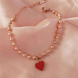 Red Heart Pendant Beads Chain Wholesale Stainless Steel Jewelry Women Bracelet