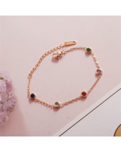 Dual Layers Chain Red Gems Embellished Minimalist Design Wholesale Stainless Steel Bracelet