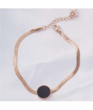 Street Fashion Black Round Dot Pendant Snake Chain Personality Wholesale Stainless Steel Bracelet