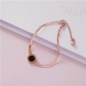 Street Fashion Black Round Dot Pendant Snake Chain Personality Wholesale Stainless Steel Bracelet