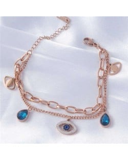 Dual Layers Charming Eye and Teardrop Pendants Korean High Fashion Wholesale Stainless Steel Bracelet