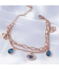 Dual Layers Charming Eye and Teardrop Pendants Korean High Fashion Wholesale Stainless Steel Bracelet