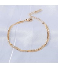 Chic Style Dual Layers Alloy Chain Minimalist Fashion Stainless Steel Jewelry Bracelet